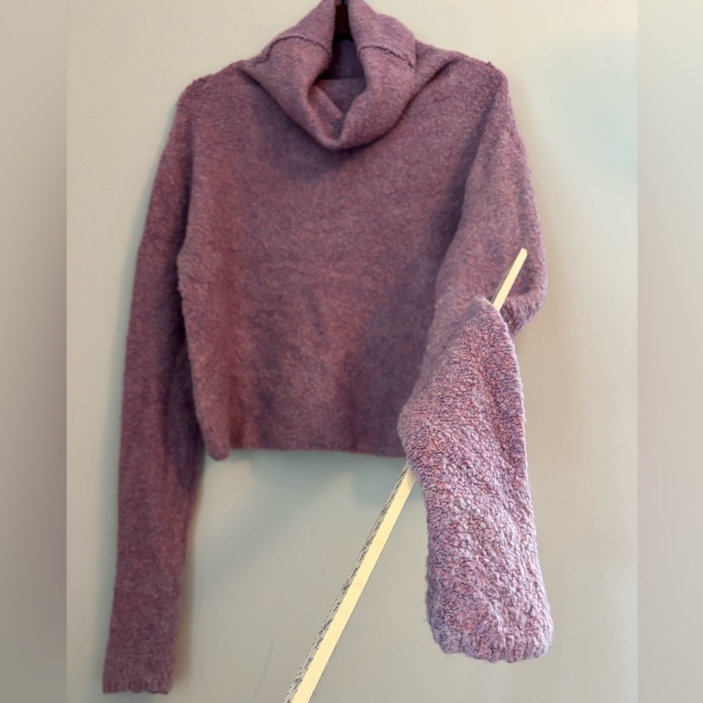 Free People, Small Purple Fuzzy Cowl Mock Neck Sweater, Soft Lilac Semi Crop